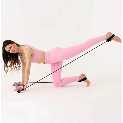femme elastique musculation avec barre jambe tendue