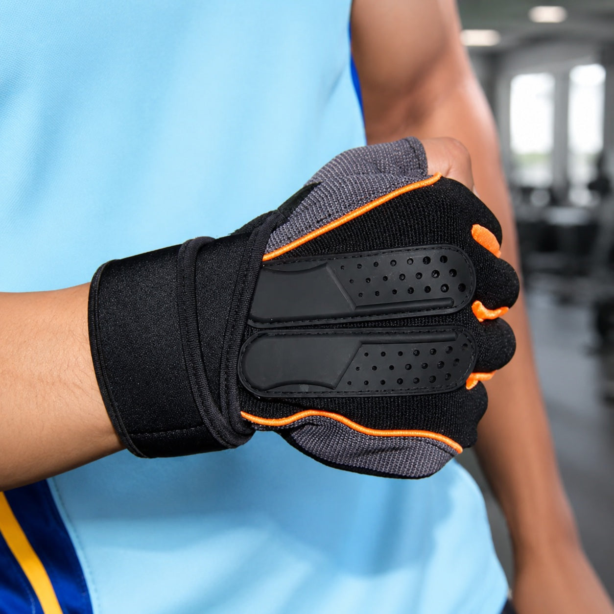 Gant pour musculation porté en salle de sport 