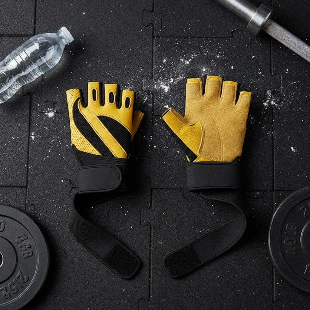 Gant pour musculation sur un plancher de gym
