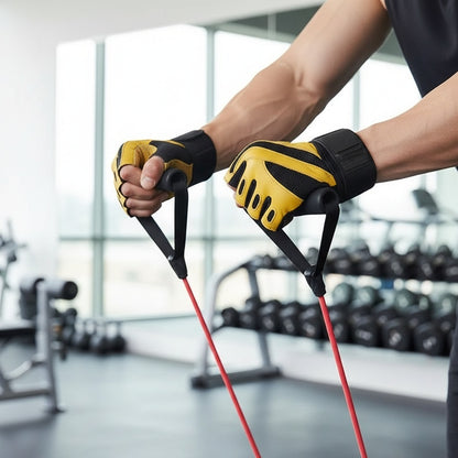 Gant pour musculation une personne tirant sur des bandes de résistances au gym