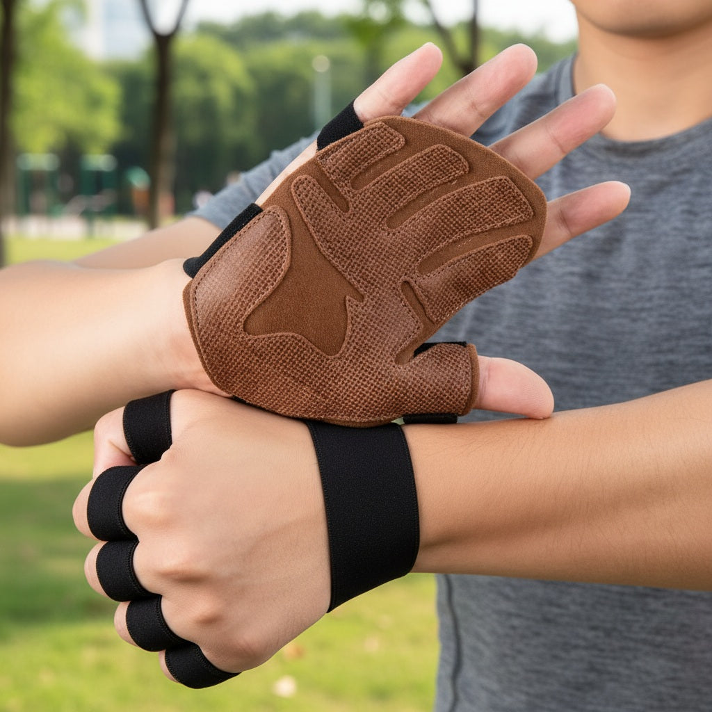 Gants musculation une personne montrant le modèle de la paire vue de dessus et dessous