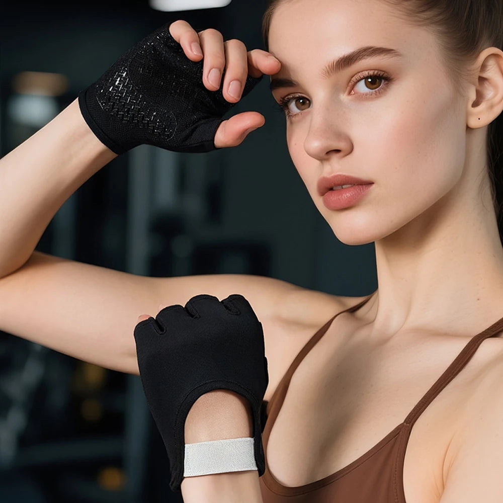 Gants pour la musculation modèle de couleur noir porté par une personne au gym