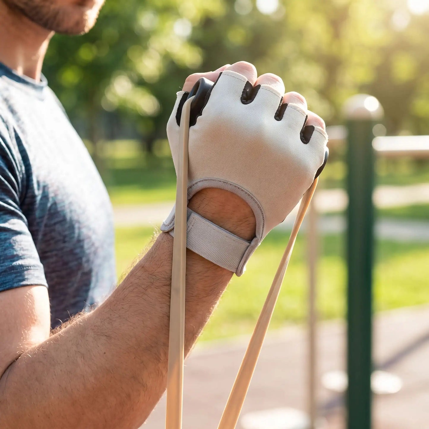 Gants pour la musculation une personne faisant usage pendant une séance extérieur