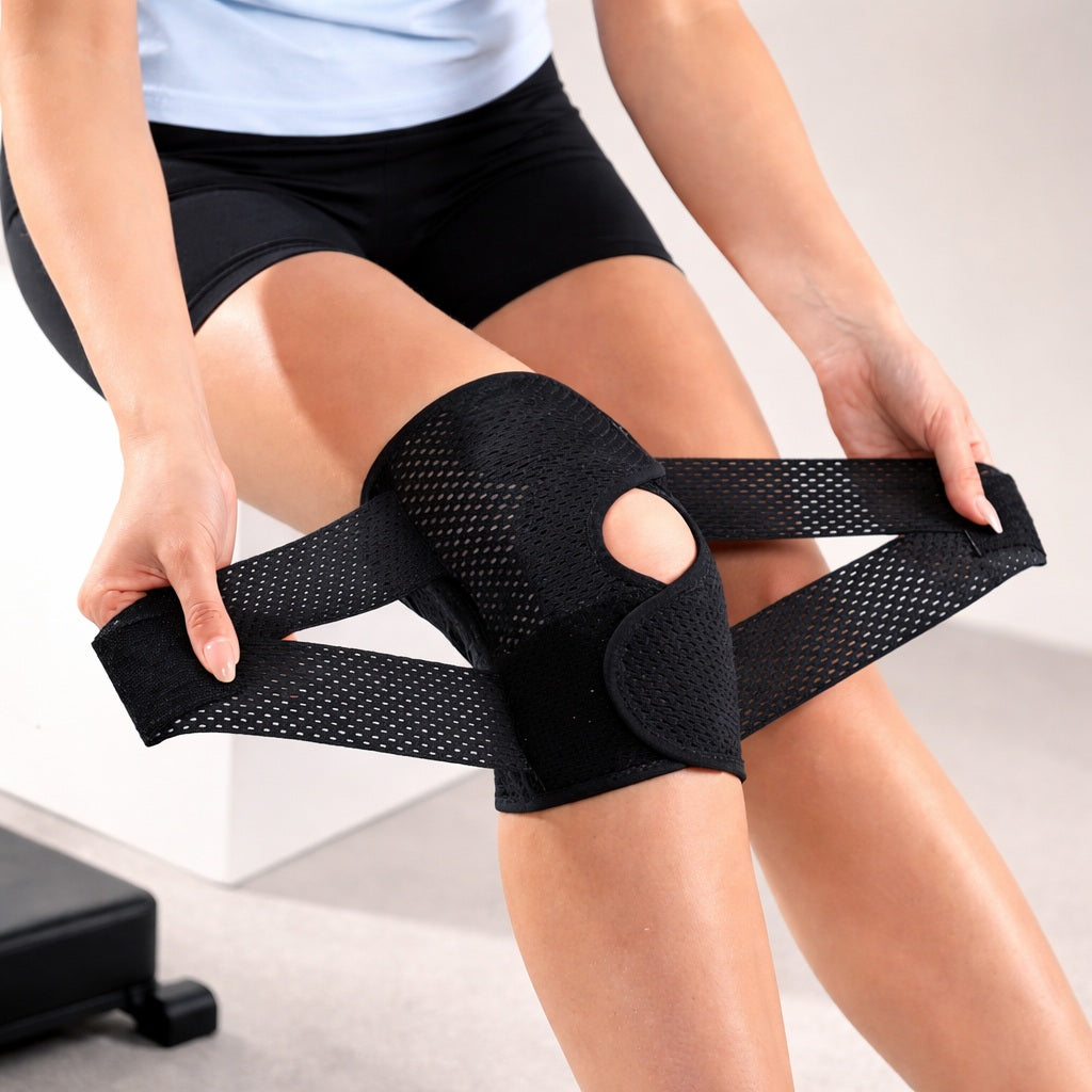 Genouillère ligamentaire une personne ajustant la pièce sur elle