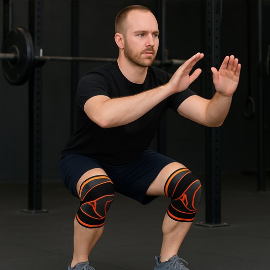 Genouillère pour le sport une personne l'utilisant durant des exercices squats