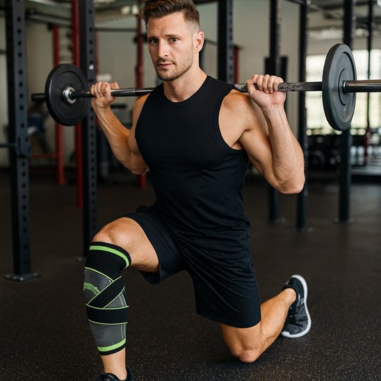 Genouillère pour le sport une personne l'utilisant durant un renforcement de jambes