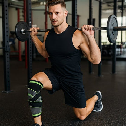 Genouillère pour le sport une personne l'utilisant durant un renforcement de jambes