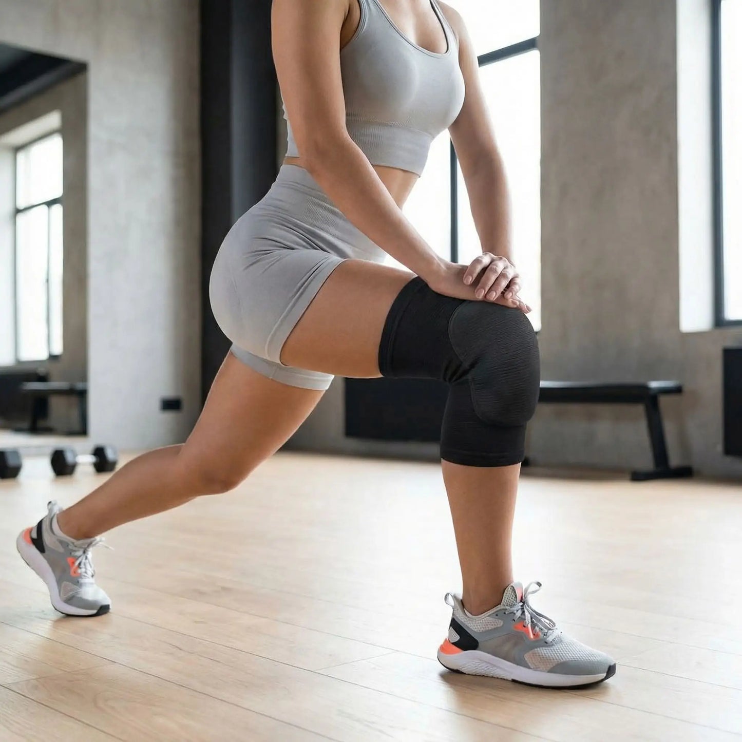 Genouillère pour le sport une personne portant les pièces pendant des exercices de fentes au gym