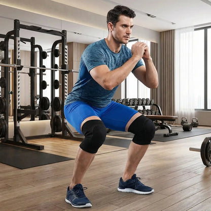 Genouillère pour le sport une personne portant les pièces pendant des squats au gym
