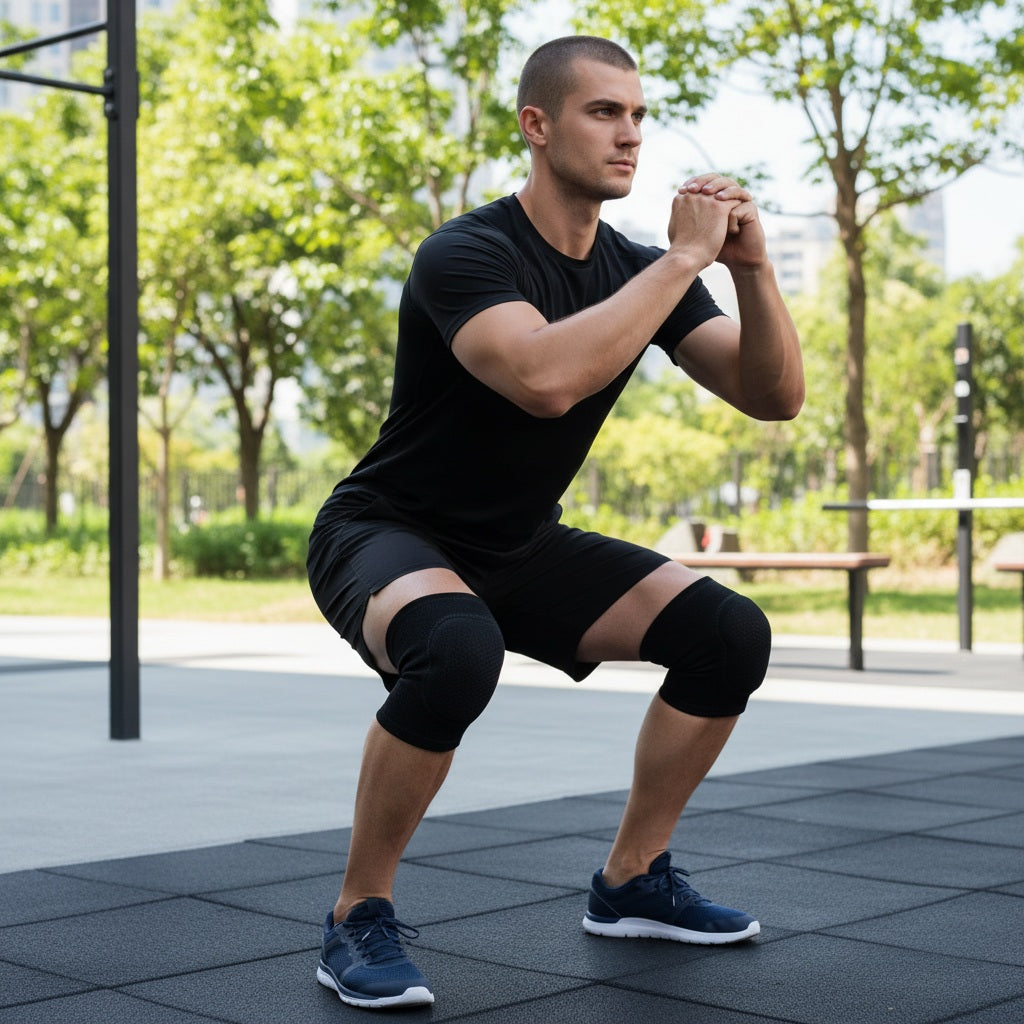 Genouillère pour le sport une personne portant les pièces pendant un entraînement à l'extérieur