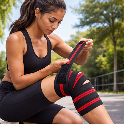 Genouillère sport une personne enroulant la bande sur la jambe