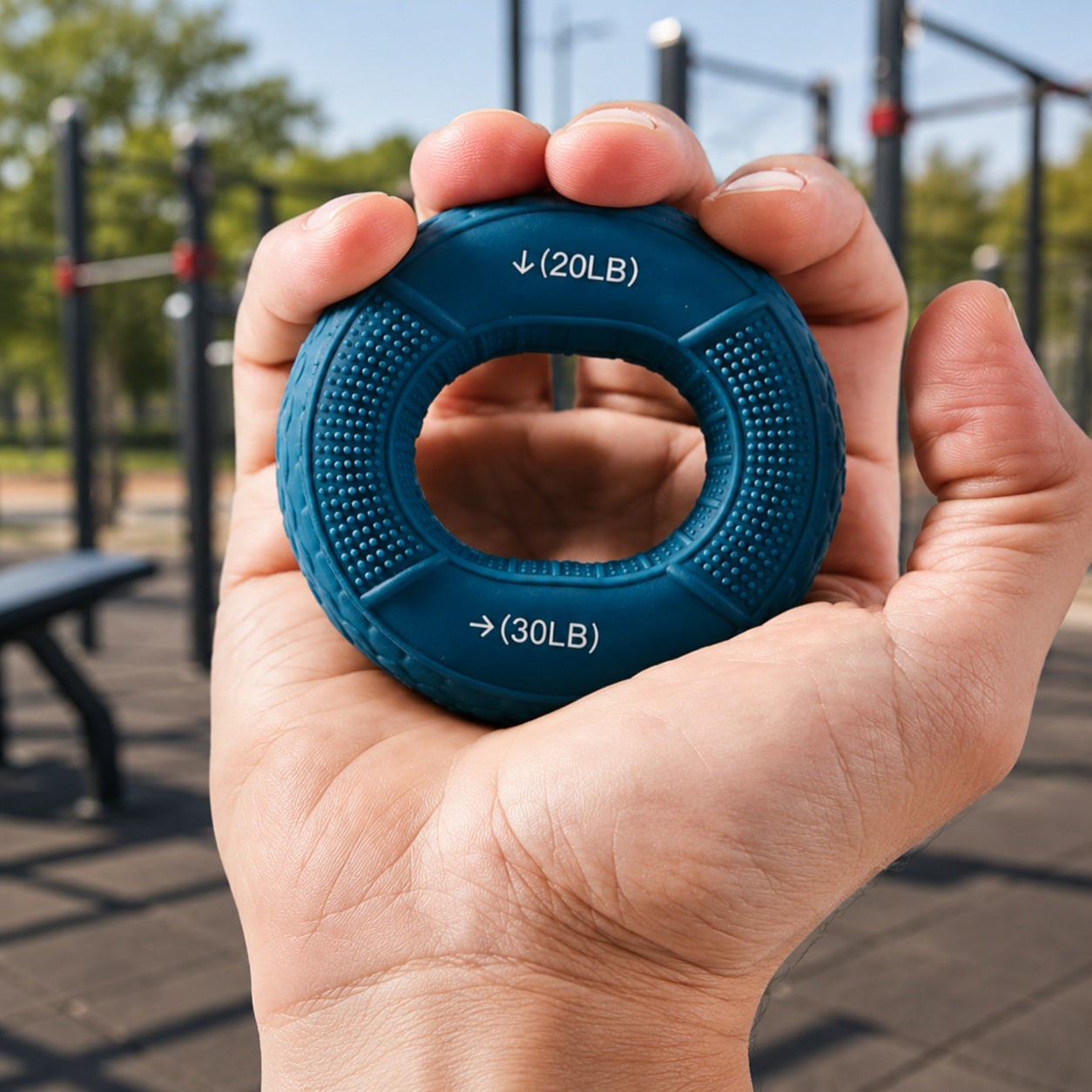 Gripper for hand dans une main faisant usage dans un parc sportif