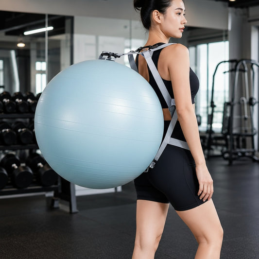 Gros ballon de gym avec sangles intégrées porter par une personne au gym 