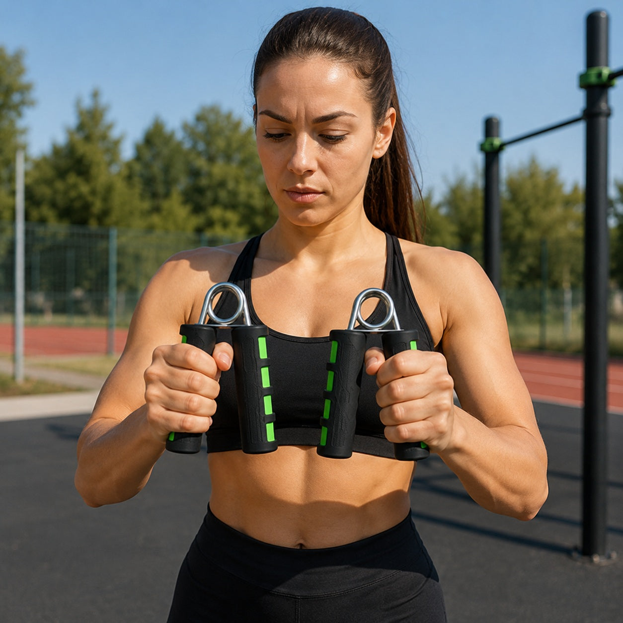Hand grip une personne montrant la paire de pièces d'entraînement