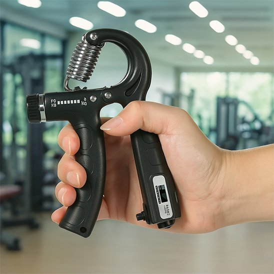 Hand grip une personne montrant l'outil de renforcement pendant l'usage