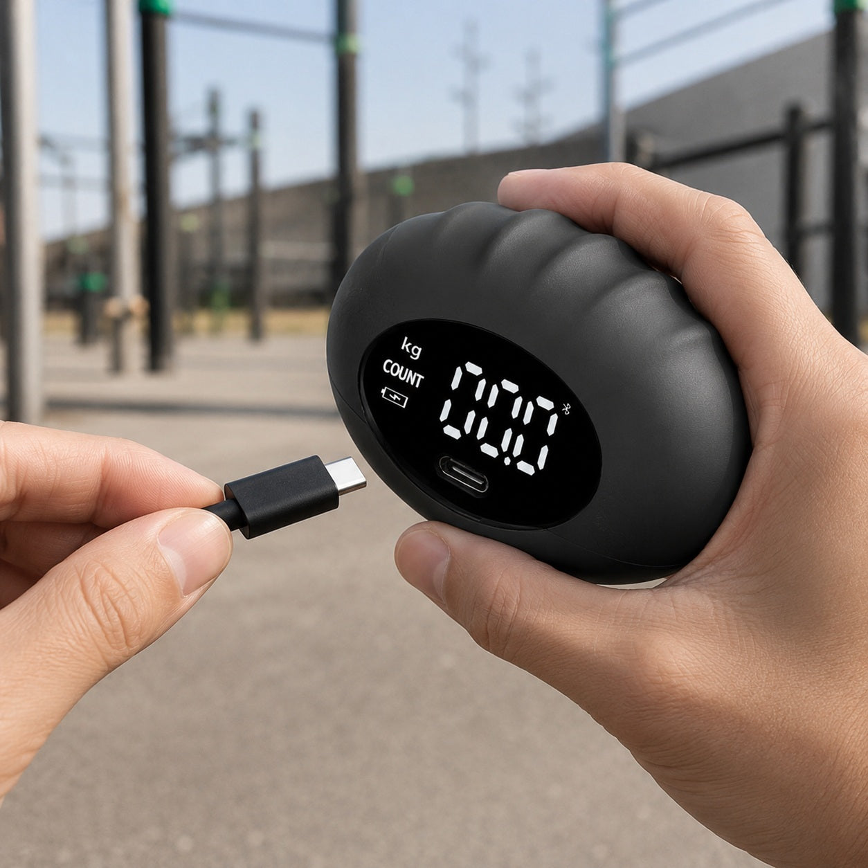 Hand gripper montrant le câble à charge usb