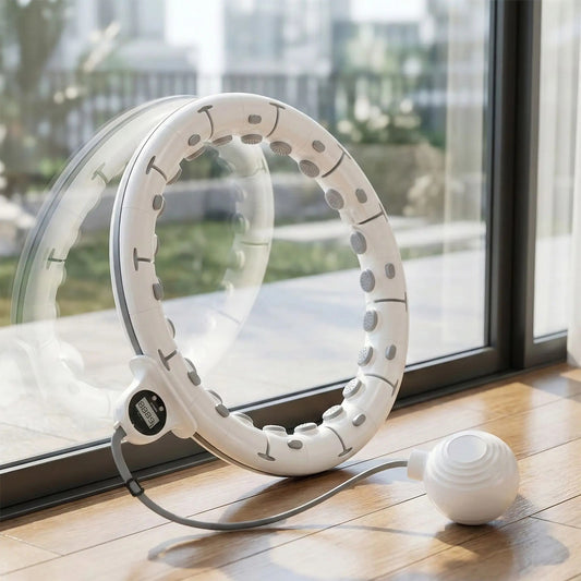 Hula hoop fitness modèle de couleur blanc appuyé sur la fenêtre