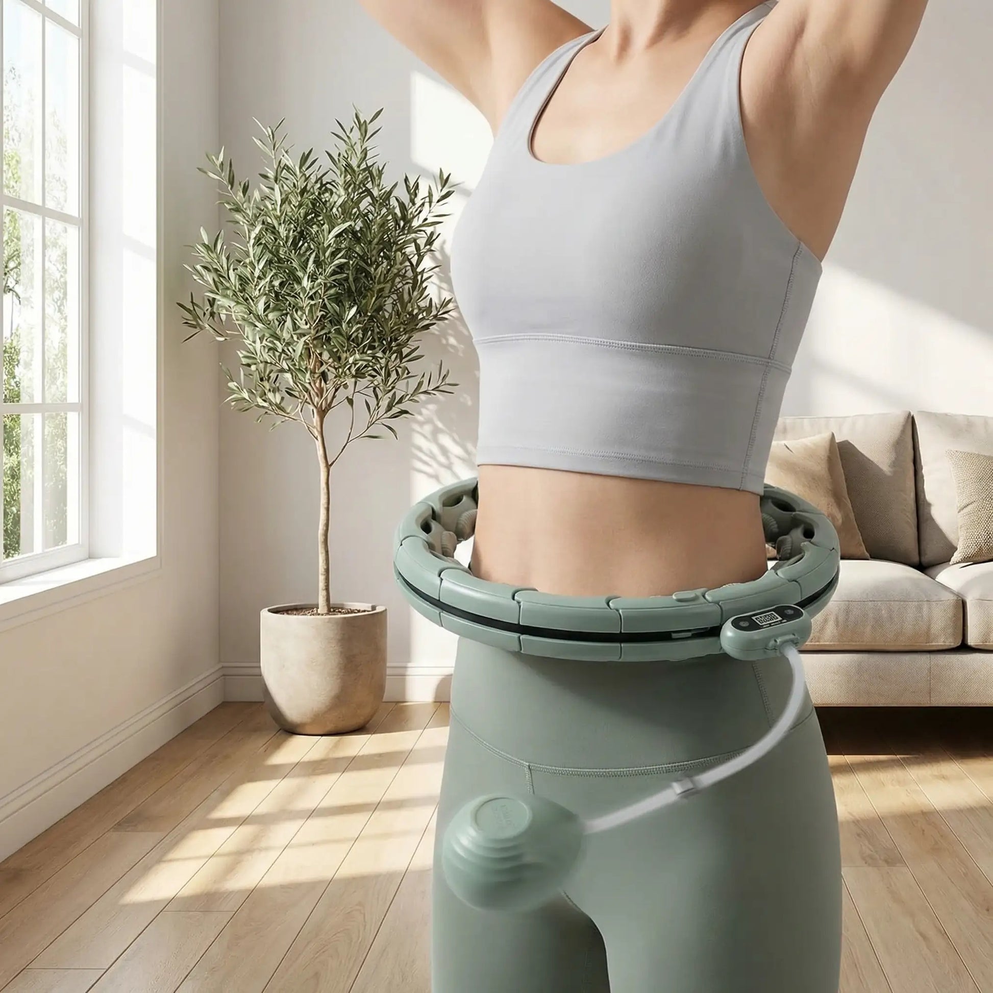 Hula hoop intelligent tournant autour de la taille de la femme