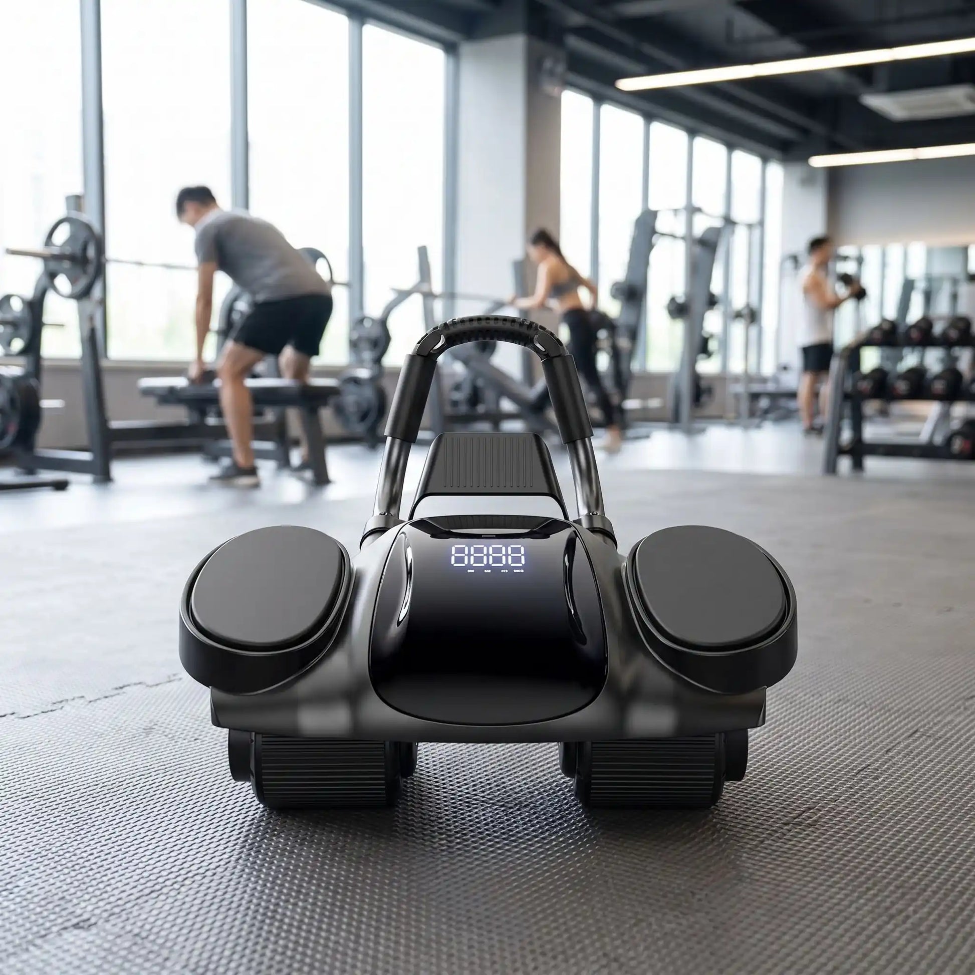 Roue à abdominaux  dans un gym de sportif avec des gens en séance d'exercices