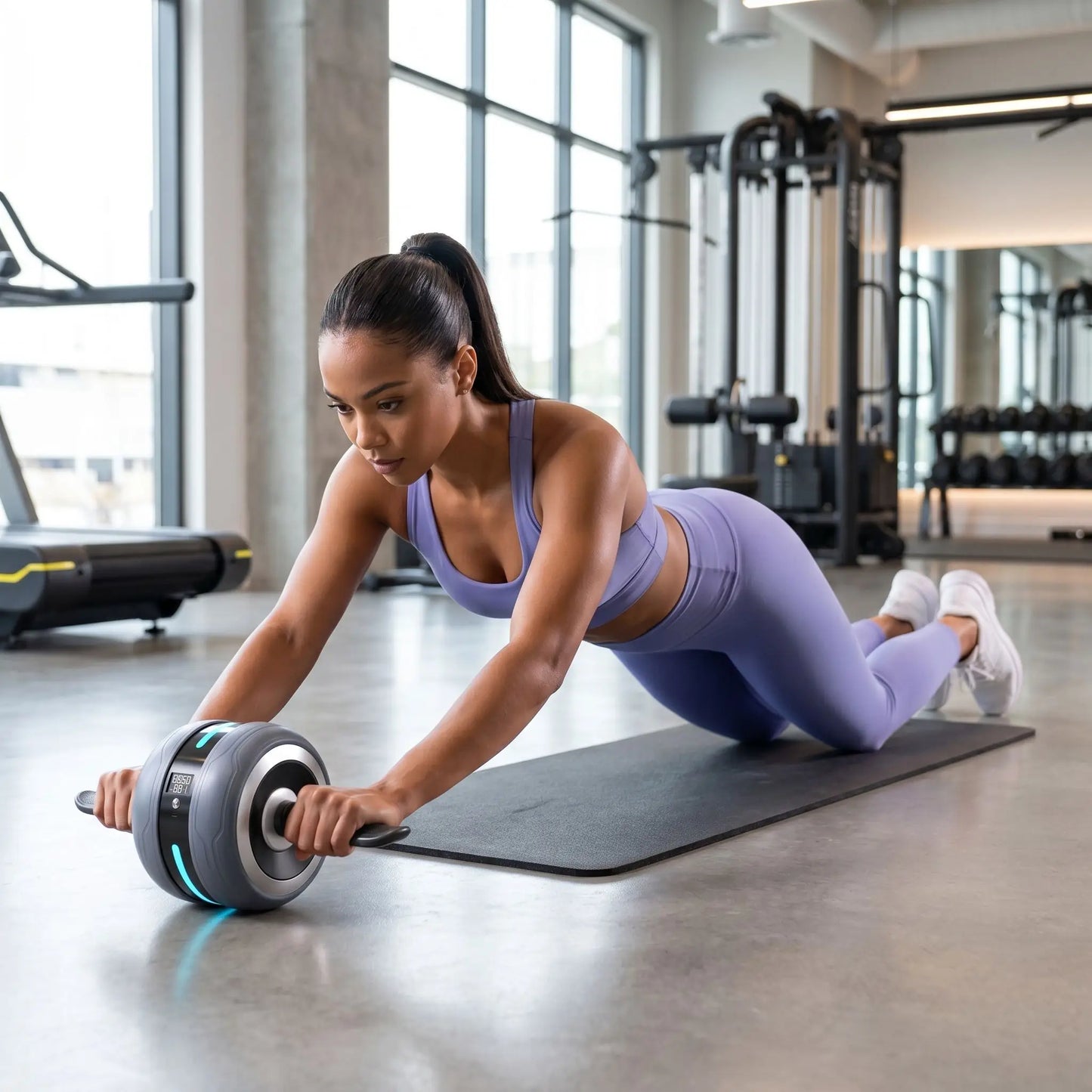 Roue Abdo une personne utilisant l'outil dans un environnement de fitness
