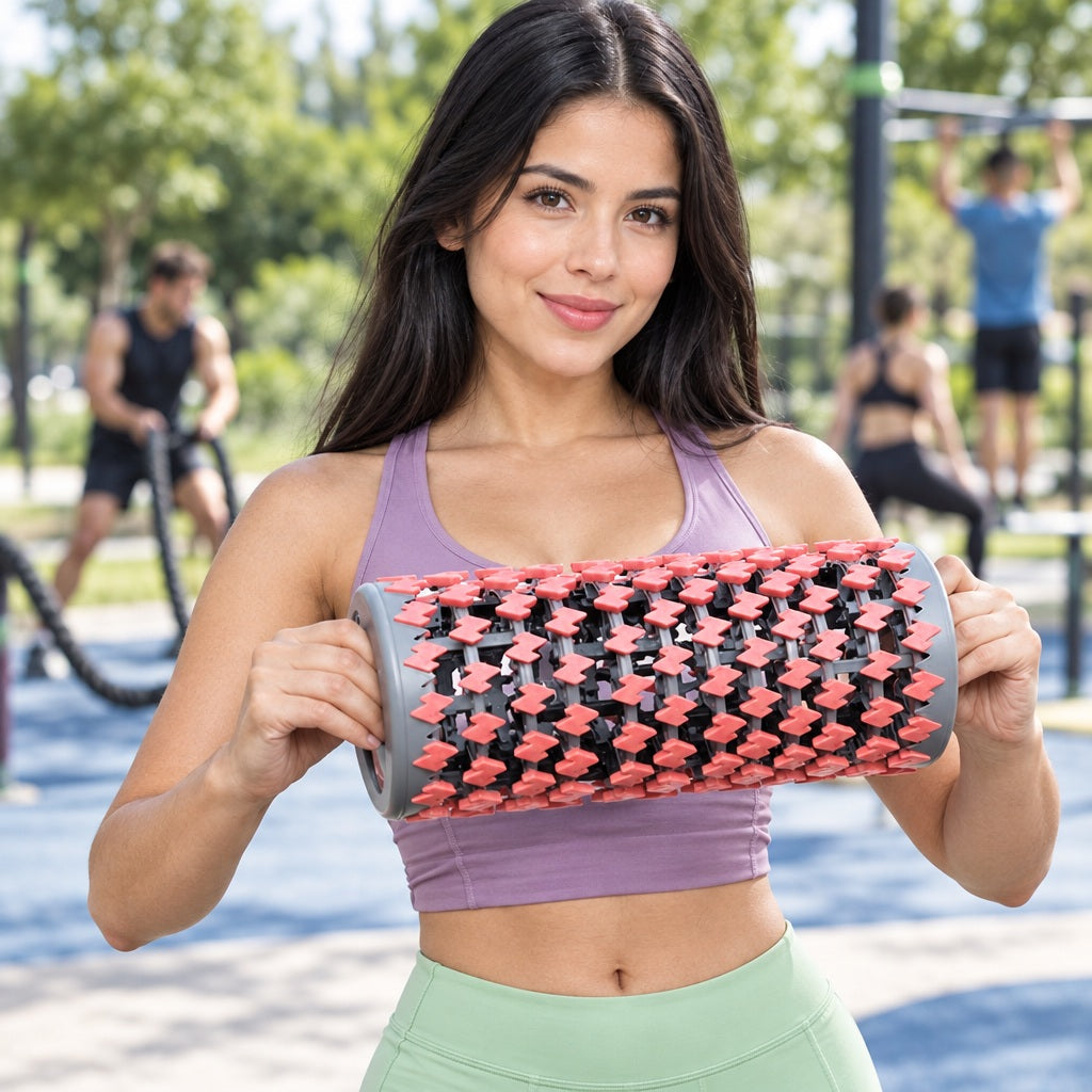 Rouleau de massage pliable une personne avec le modèle de couleur rouge déplié