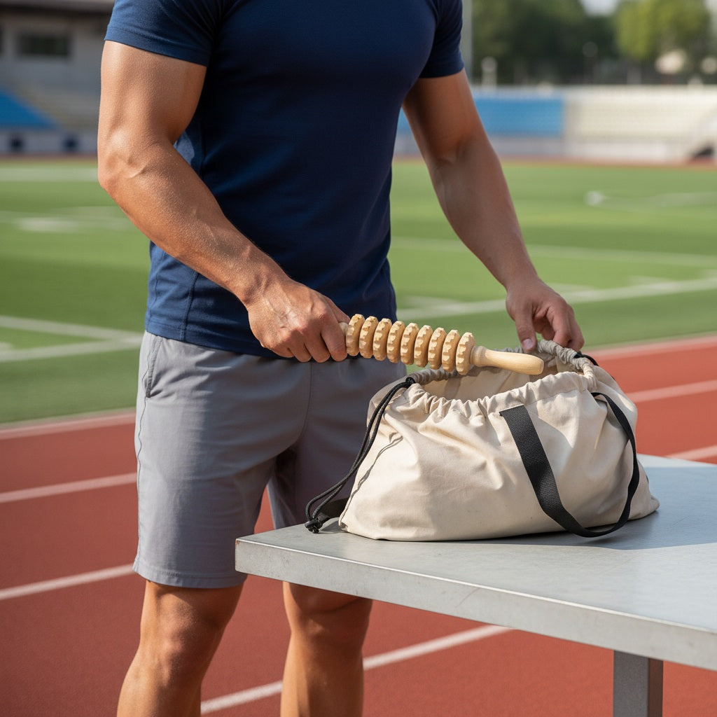 Rouleaux de massage montrant une personne sortant l'outil d'un sac pour l'entraînement