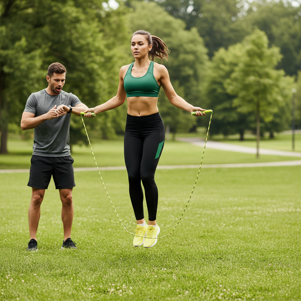 Séance coaching extérieur avec la corde à sauter