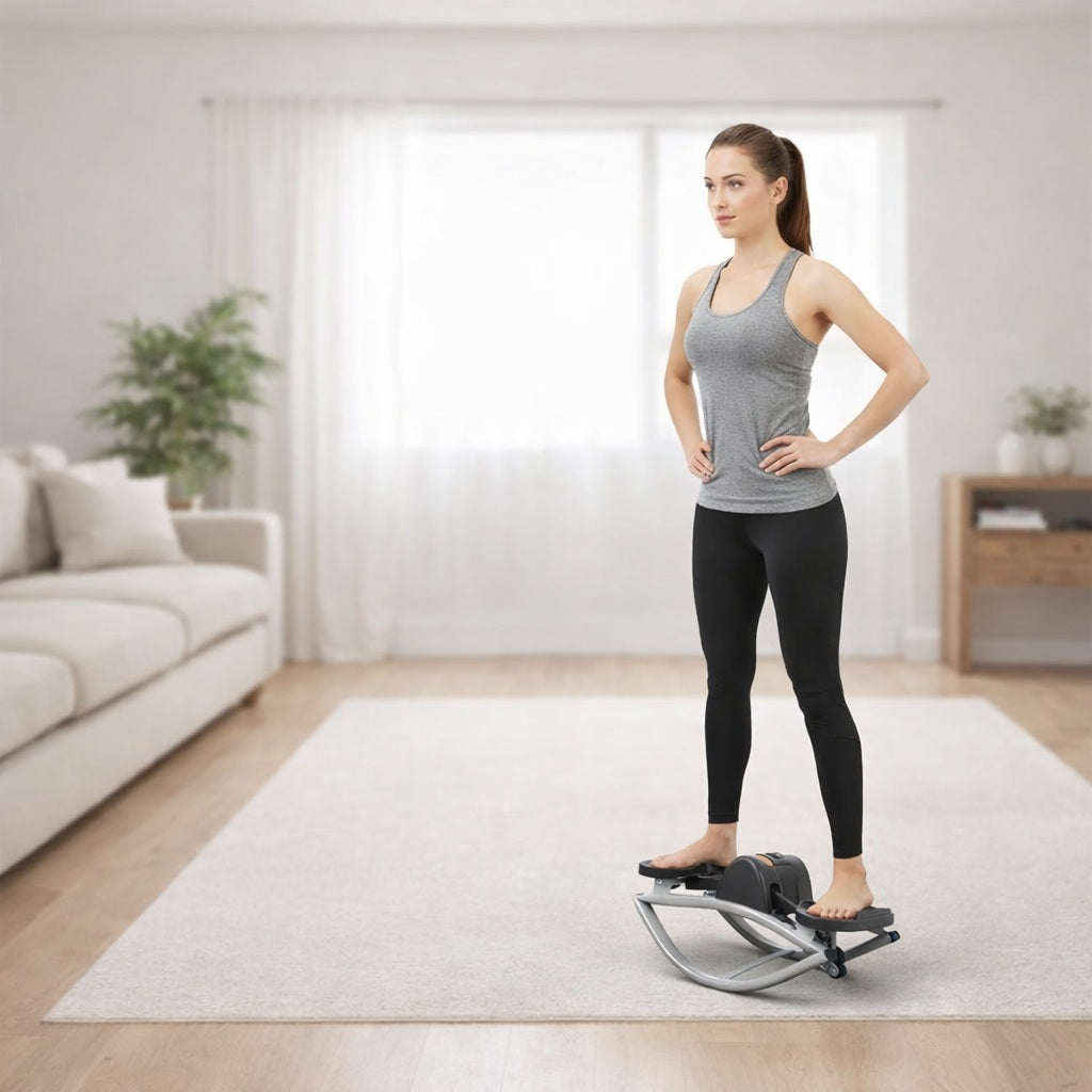 Stepper up femme dans un salon en équilibre