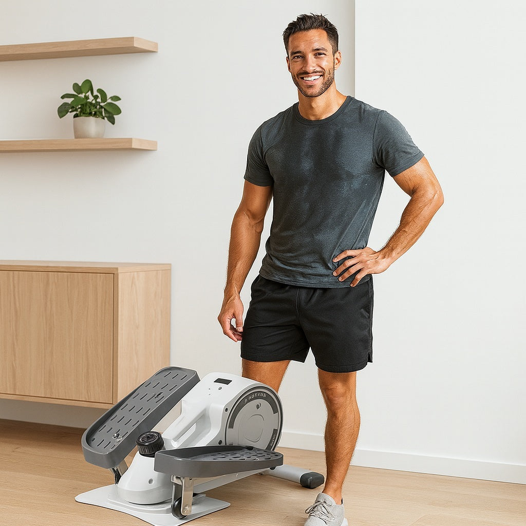 Stepper up homme satisfait maison