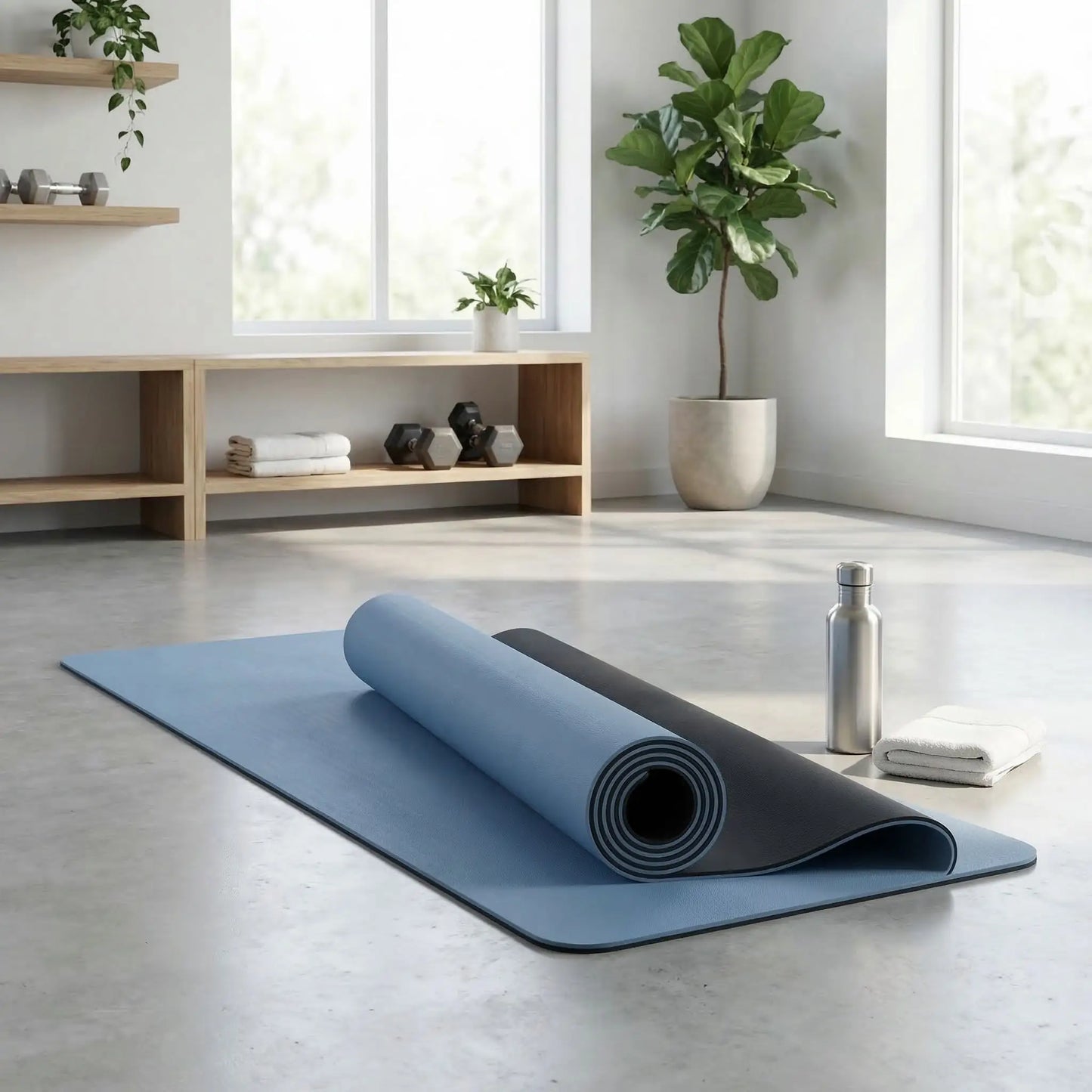 Tapis de sport modèle bleu et noir