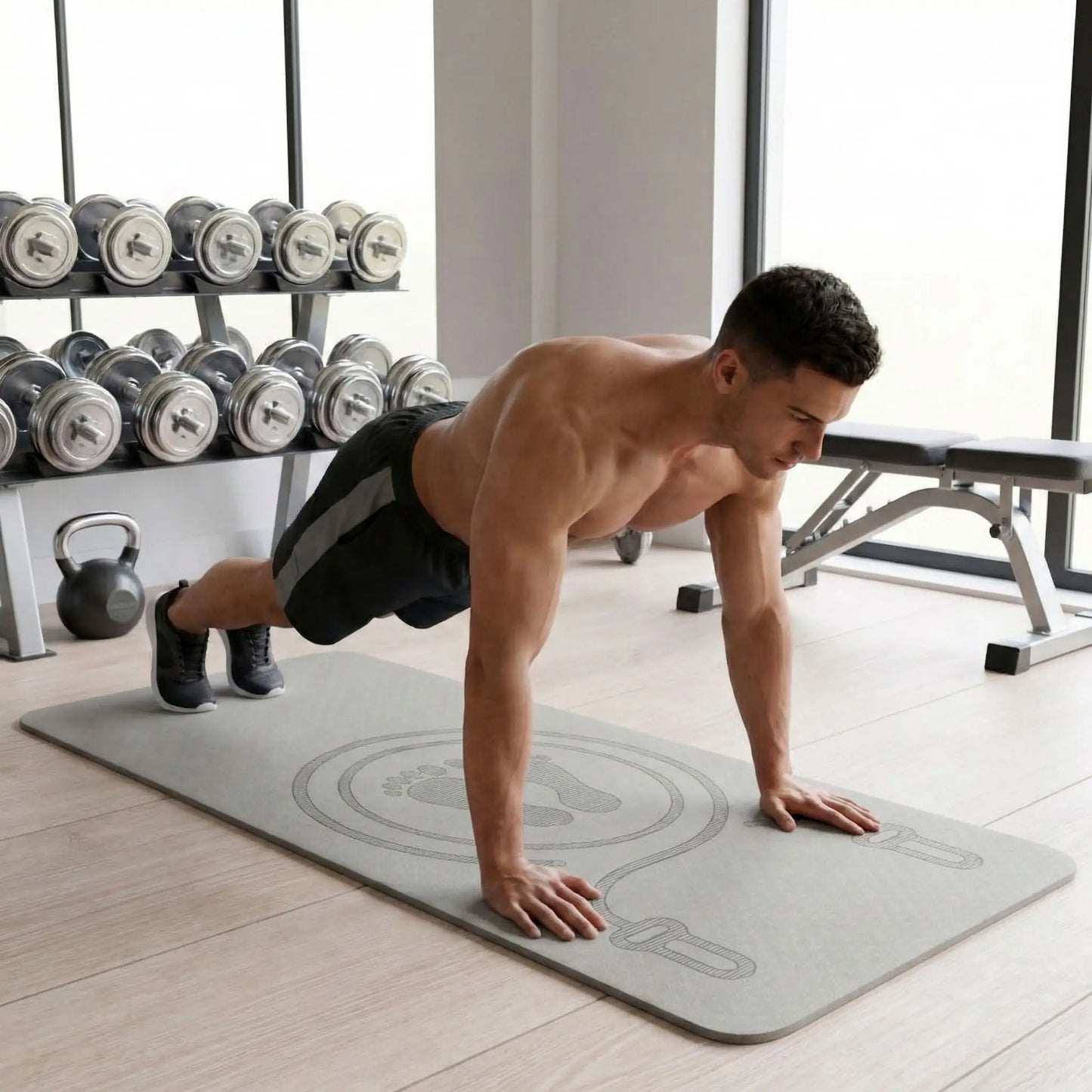 Tapis de sport un homme faisant des push up au gym