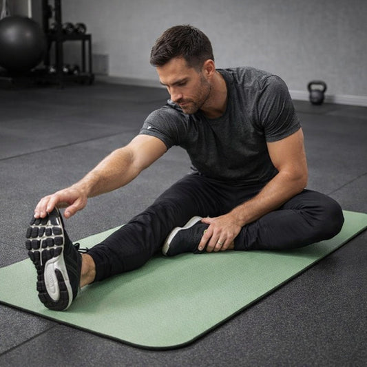 Tapis de sport un homme s'étire au salon sportif