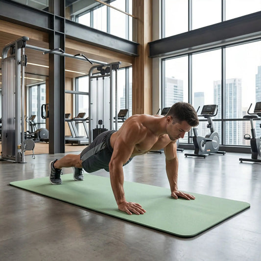 Tapis de sport une personne faisant des push ups au gym