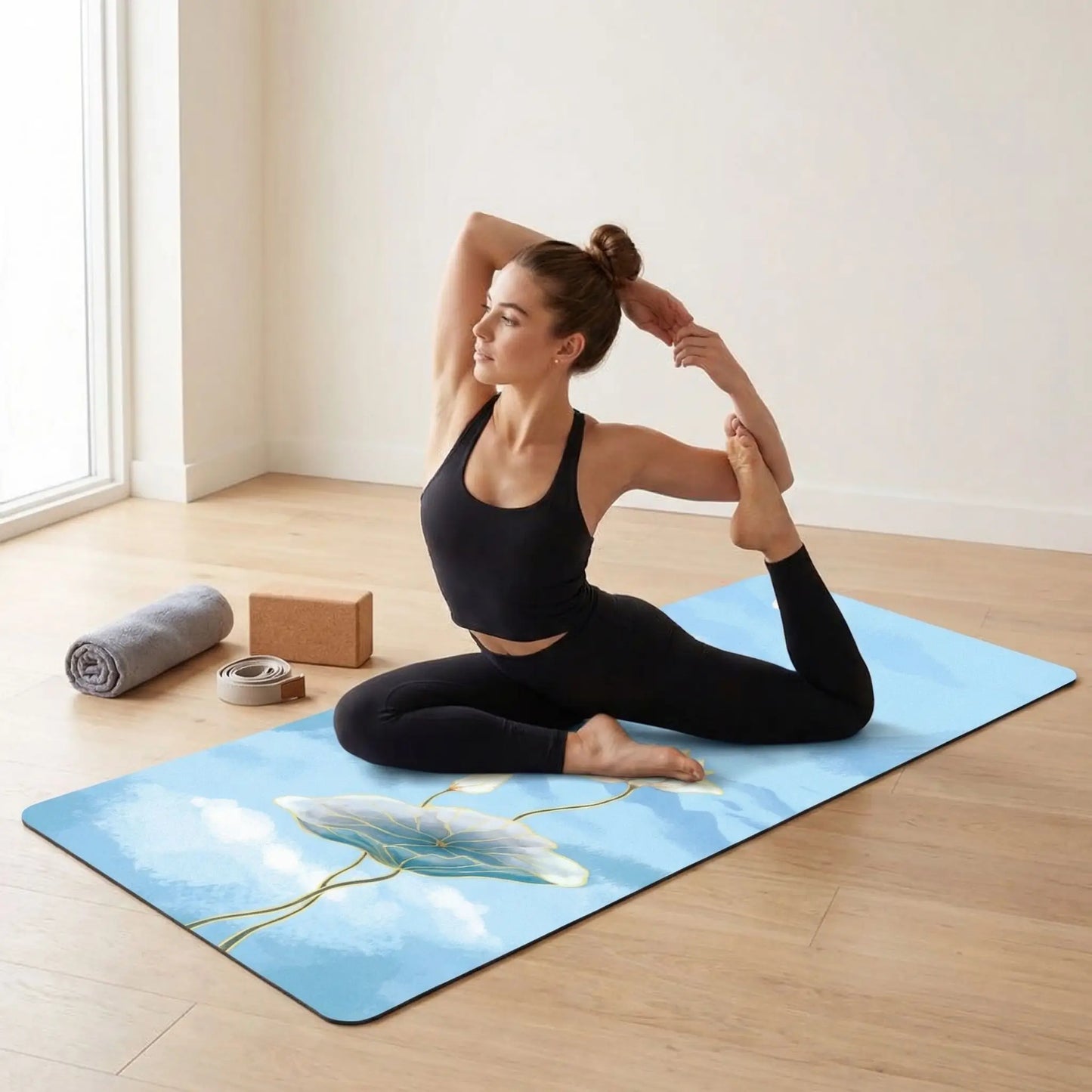 Tapis de yoga pour voyage une personne en pose de yoga