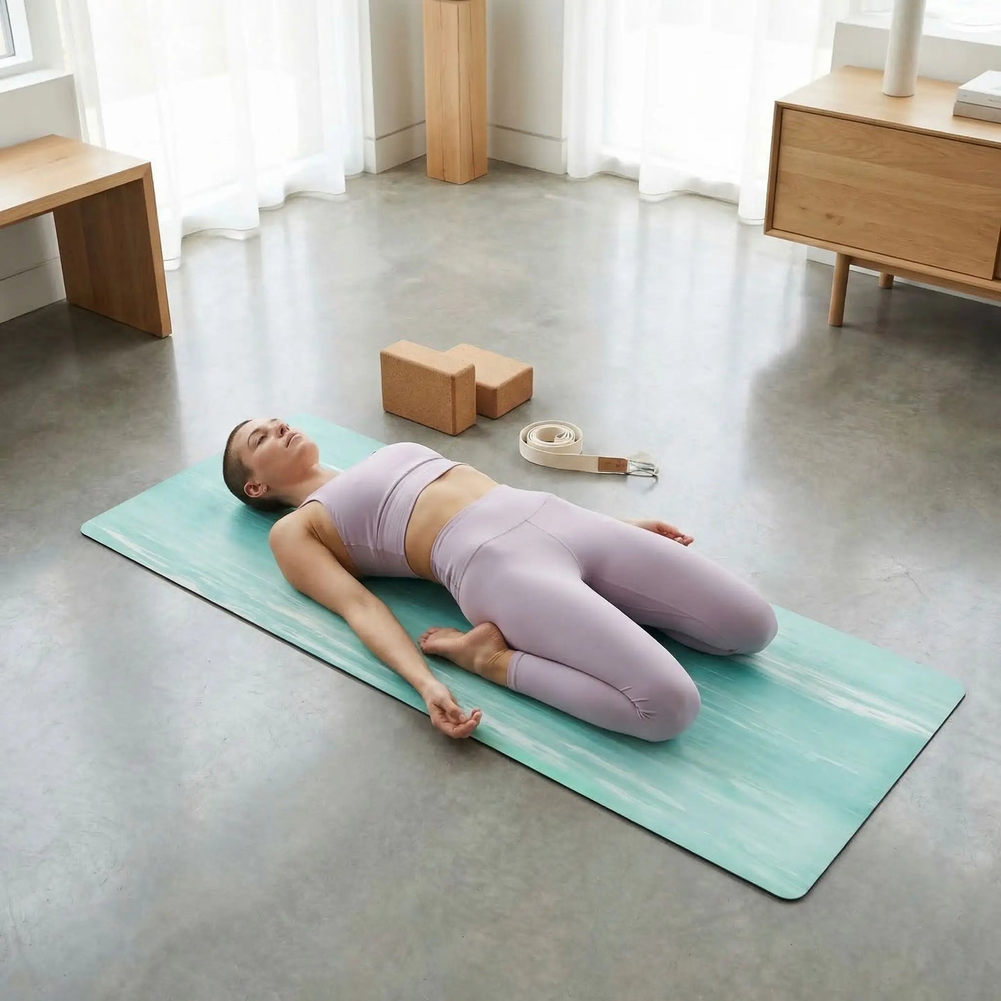 Tapis pour le yoga une personne faisant la posture du héros couché