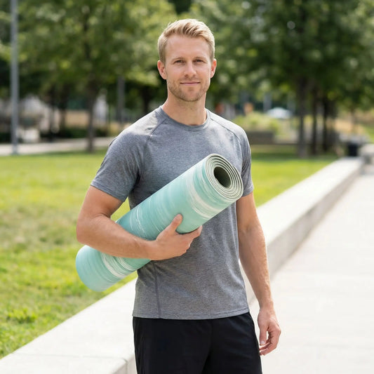 Tapis pour le yoga une personne tenant le tapis enroulé