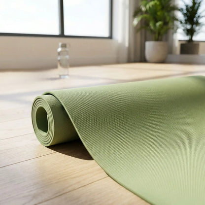 Tapis pour sport ultra mince couleur vert enroulé