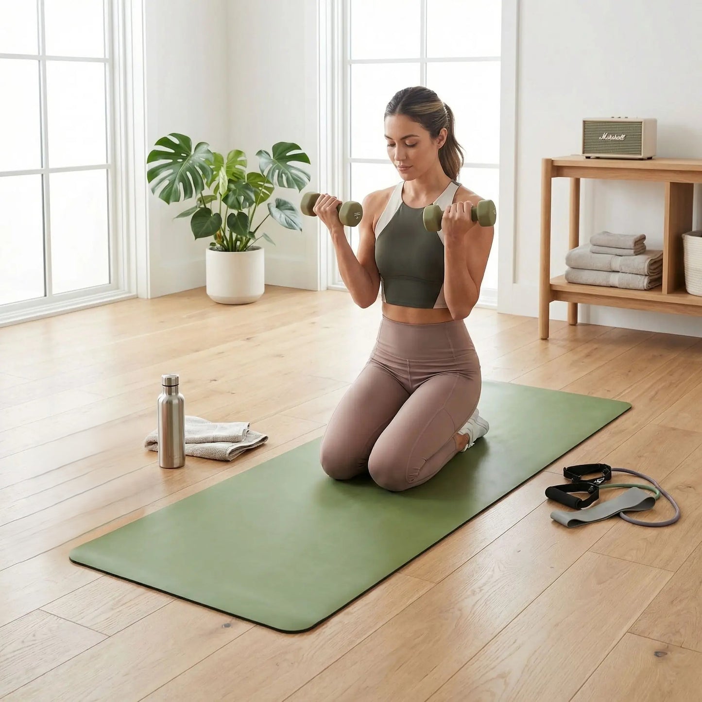 Tapis pour sport ultra mince une femme fait exercice bras