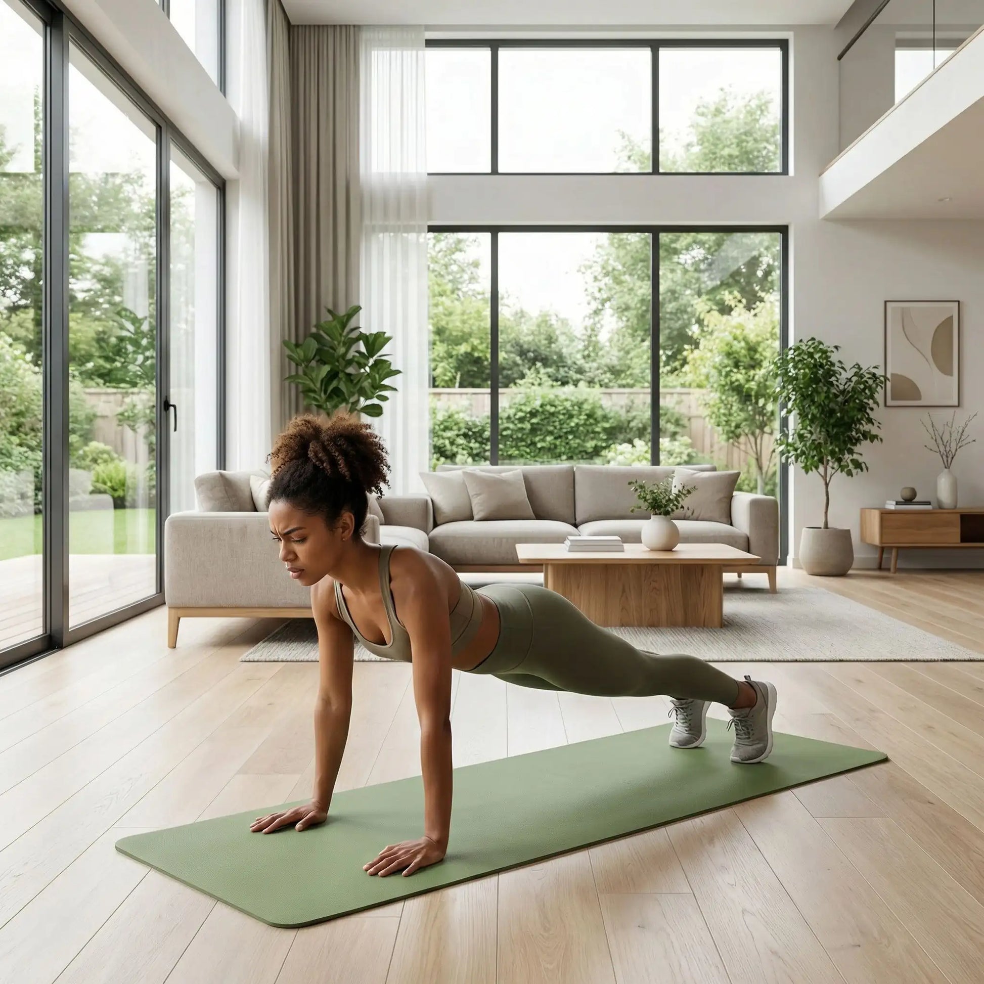 Tapis pour sport ultra mince une femme fait exercice gainage