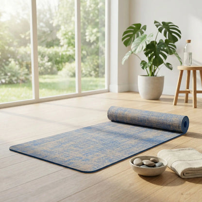 Tapis yoga montrant modèle de couleur bleu