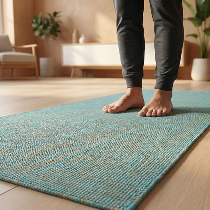 Tapis yoga une personne debout sur la surface texturisé du tapis